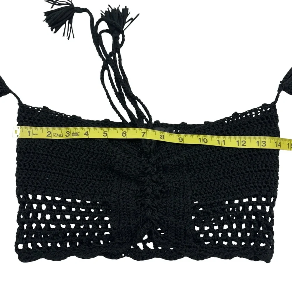 Boohoo Black Crochet Crop Top Womens S Strapless Goth Romantic Boho Fairy Grunge